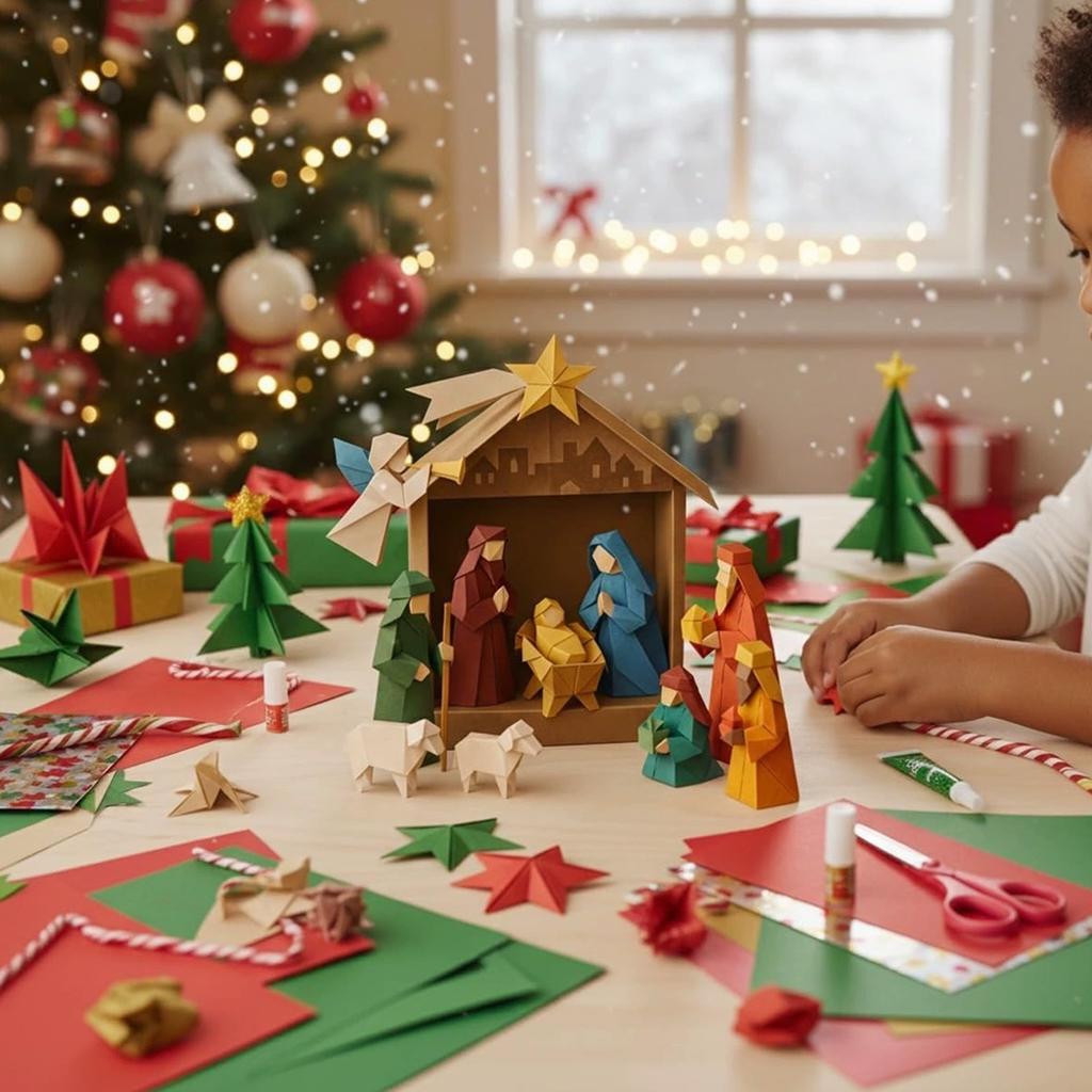 Christmas DIY Paper Nativity Scene Craft Kit W/ Jesus Angel & Animal Nativity Scene Origami Set for Xmas Decor Family Activities
