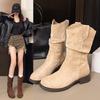 New Martin Boots Women's Beauty Wear Stacking Boots Cowboy Boots Medium Tube Xinjiang Tourism Western 2025 Beautiful Rad