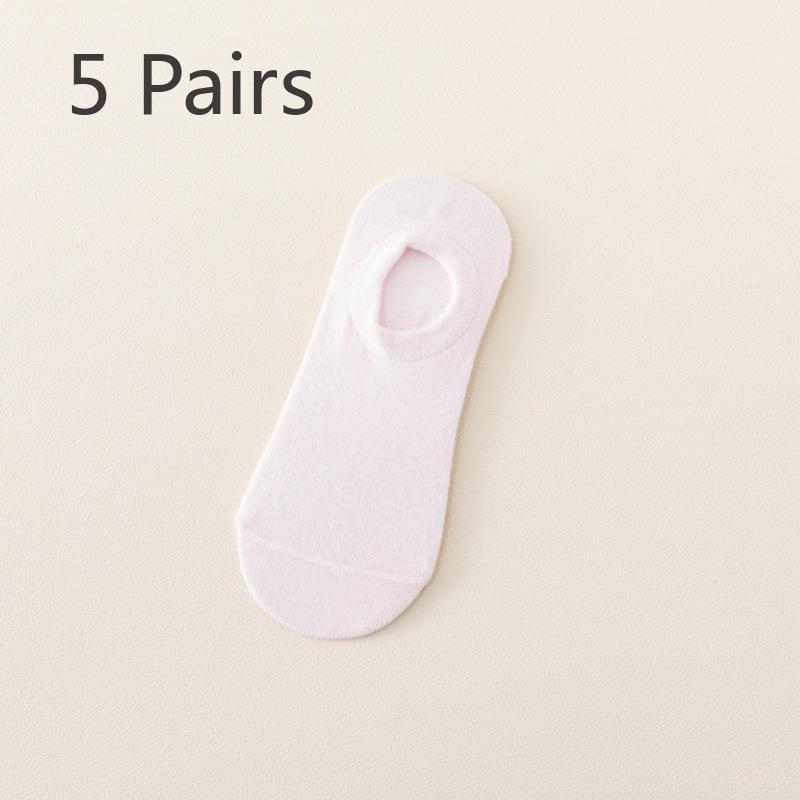 5 Pairs of Spring and Summer Shallow Women's Boat Socks Candy-coloured Invisible Socks Silicone Non-slip Anti-falling Heel Leisure Cotton Socks Tide