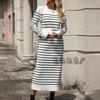 Slim Fit Women's Sweater Striped Long Skirt Fashionable Autumn and Winter Dress