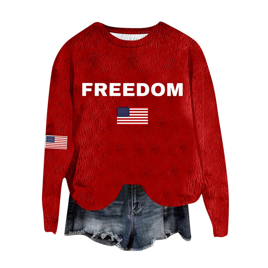 Women's Fashion Round Neck Pullover Top Long Sleeve Tee Printed Sweatshirt
