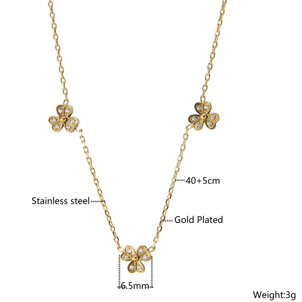 14K Gold Plated Stainless Steel Zircon Necklace Bracelet Three Flower Fashion Jewelry Gift Hypoallergenic HIgh Quality
