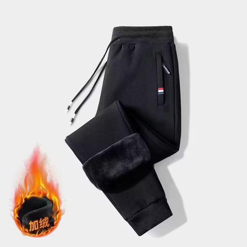 Мужские толстые теплые повседневные брюки из овчины - большие, свободный крой, 3 цвета, с карманом на молнии