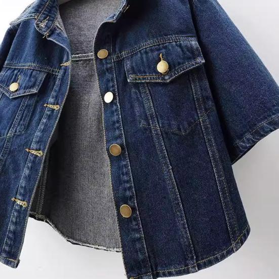 Women's Cropped Denim Jackets Lapel Button Down Trucker Jean Jackets Summer Short Sleeve Casual