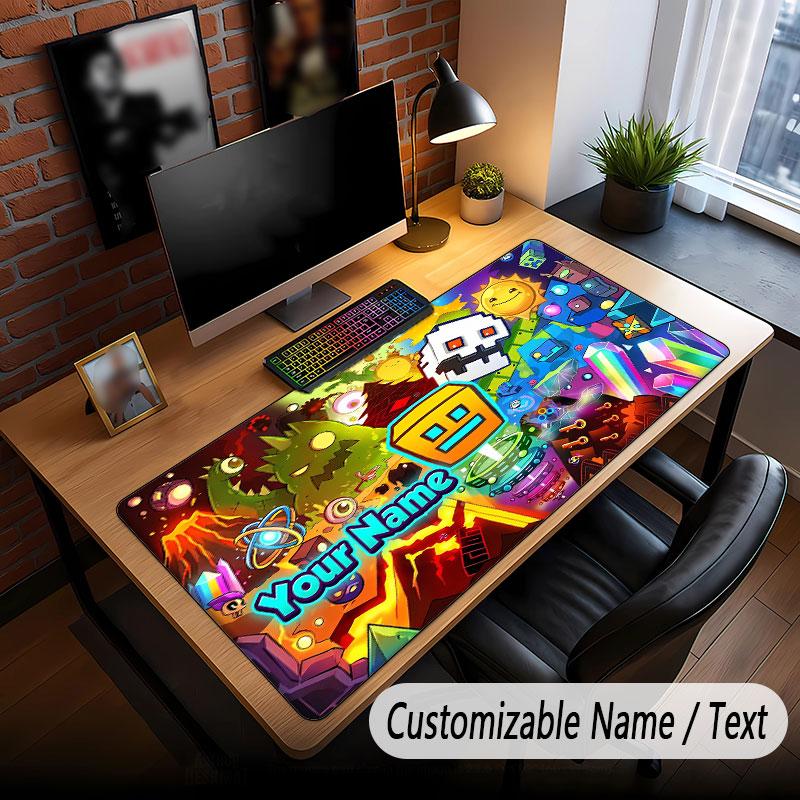 Custom Name Text Big Mouse Pad,Geometry Dash Soft Non Slip Extended Desk Mat For Home Office