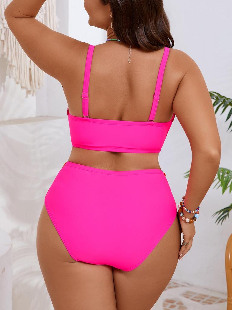 Европейский и американский бикини большого размера с высокой талией и цветочным принтом, со съемными бретелями, 2026