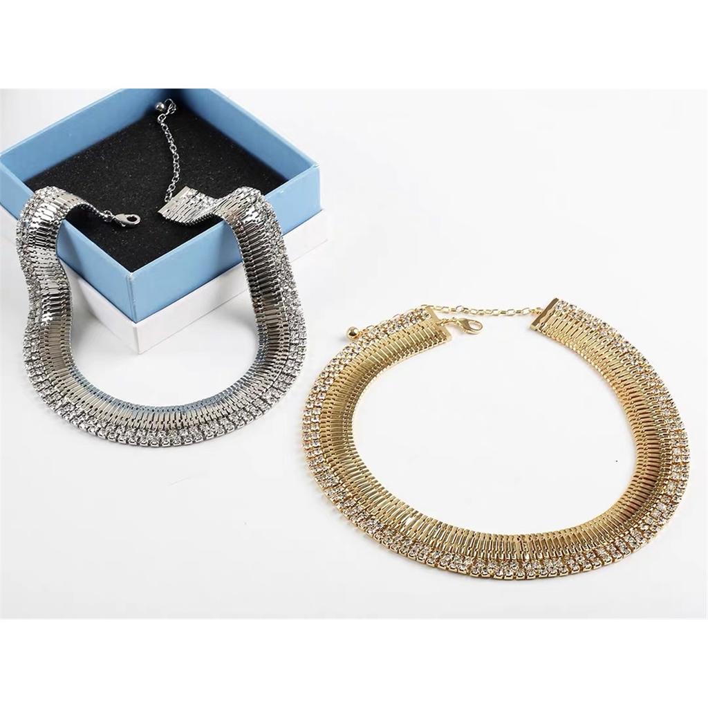 Tooxika Exaggerated Personality Wide Version Of The Strap Chain With Diamonds Necklace Light Luxury Temperament Choker Collarbone Chain Necklace