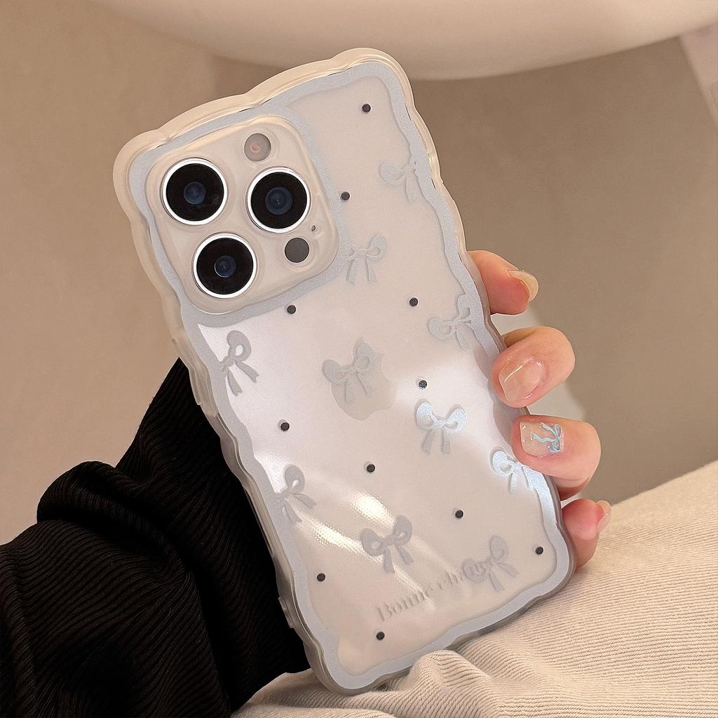Синий бант Подходит для Iphone16promax Apple 15 Чехол для мобильного телефона 11 Прозрачный 13 Нишевый 1412