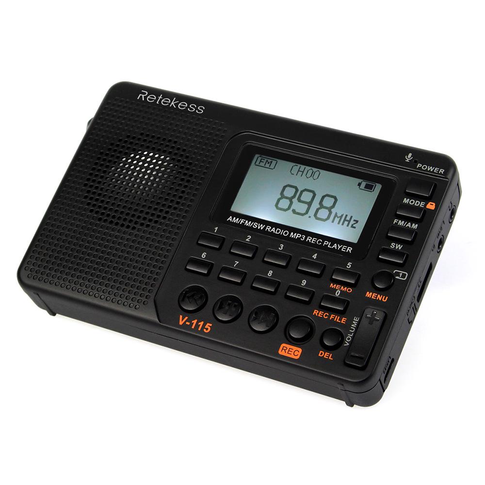 Retekess V-115 FM/AM/SW Radio Multiband Radio Receiver REC Recorder Bass Sound MP3 Player Speakers