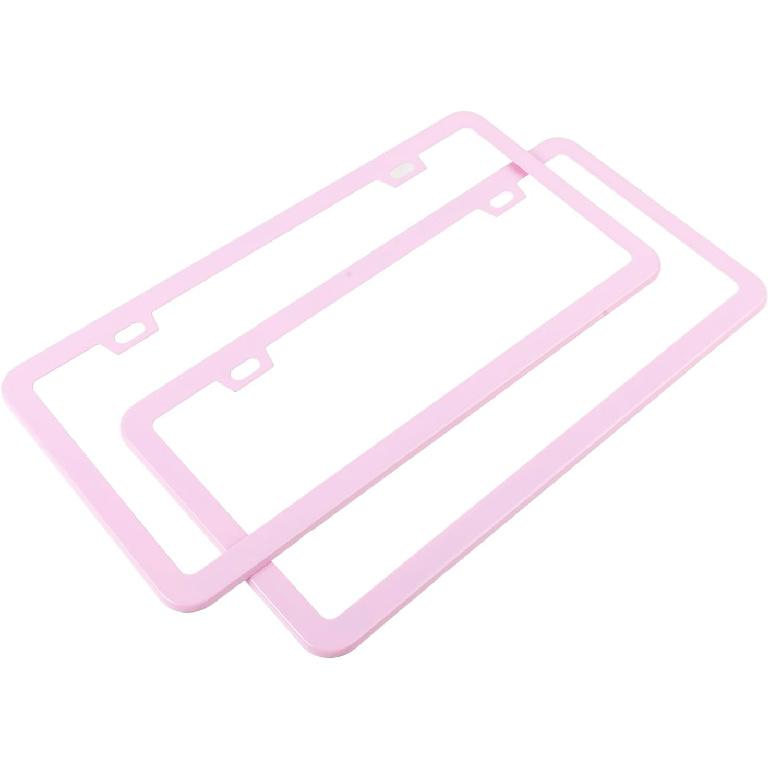 Fashion Super Slim Matte Cherry Blossom Pink License Plate Frames,Stainless Steel License Plate Holders,Weather Proof License Plate Cover For Women(2