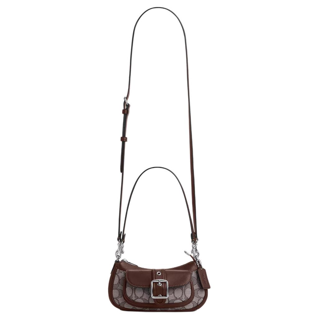 Coach Аштон 20 Серебряная пряжка Жаккардовый логотип Гладкая овечья кожа Сумка через плечо Маленькая женская сумка через плечо CDB18-SVS8S