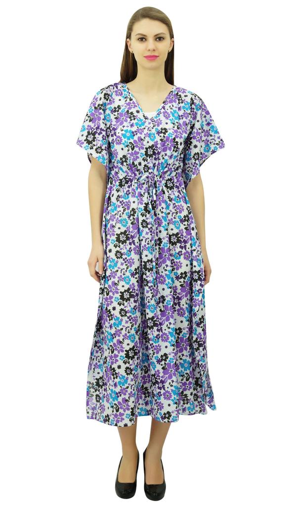 Phagun Womens Cotton Kaftan Floral Printed Midi Caftan Nightwear Coverup Gown