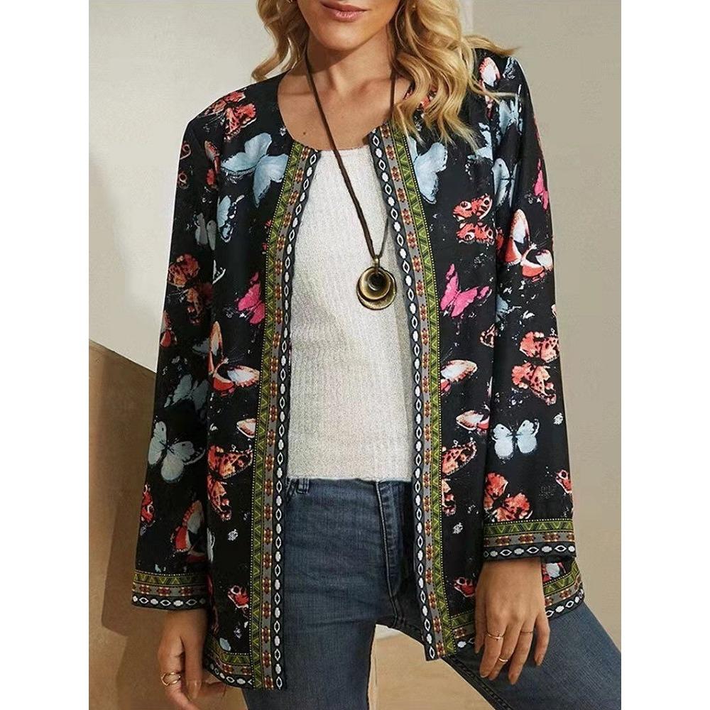GMXIA Осень-зима винтажный этнический стиль принт большой размер куртка кардиган женская одежда