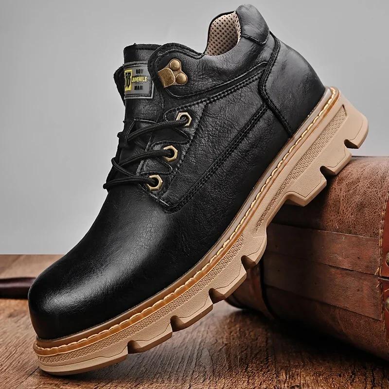 Модные стильные мужские байкерские туфли, повседневные туфли в стиле ретро для мужчин, модельные туфли с низким верхом, нескользящие, модные универсальные мужские защитные туфли