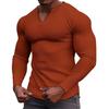 Fall Spring Men Top V Neck Solid Color Slim Fit Soft Casual Long Sleeves Patchwork Waffle Texture Elastic Mid Length Men T-shirt