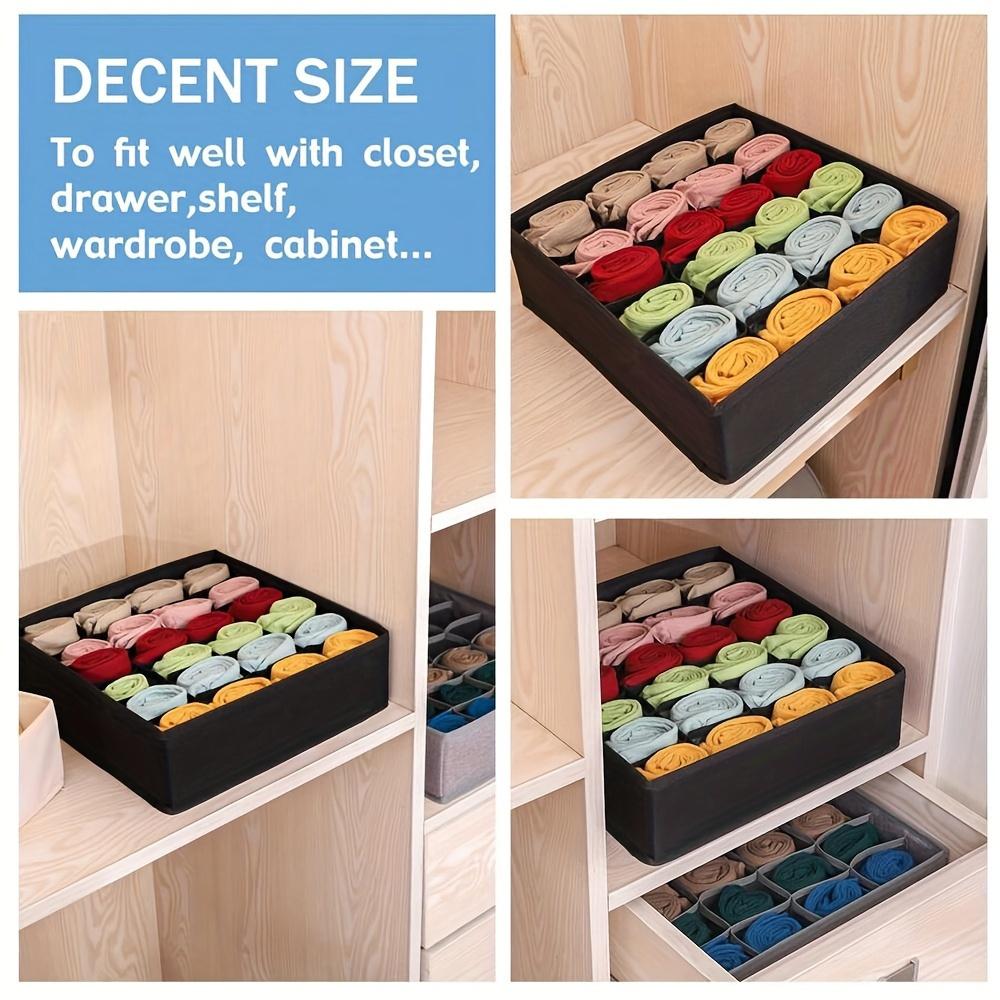 24-Cell Collapsible Organizer for Socks, Underwear, Ties, Accessories - Foldable, Mold-Resistant Fabric Storage Box Divider