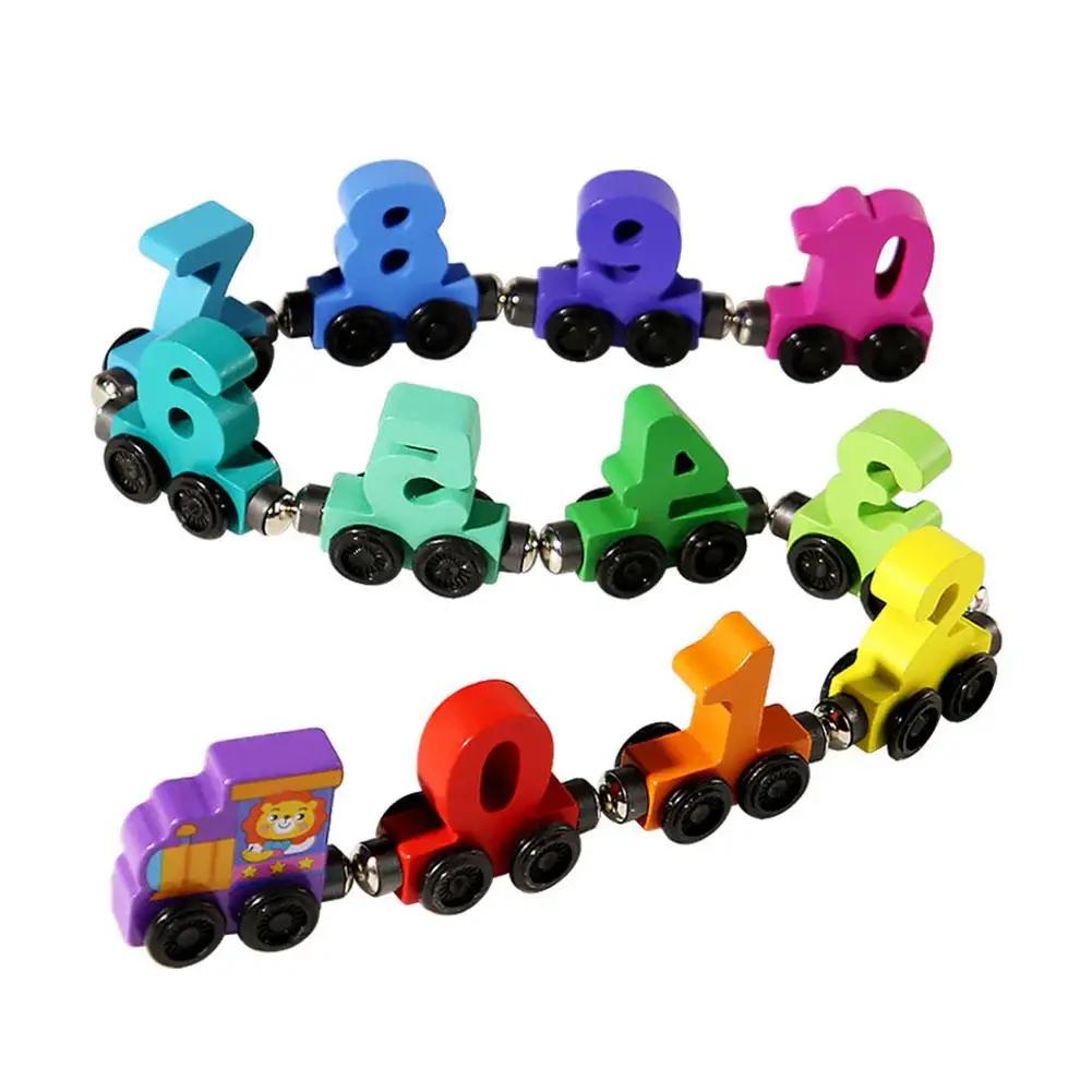Wooden Magnetic Number Train Building Block Assembly Car Fine Motor Skills Early Learning Toy for Toddlers Preschool Kids Gift