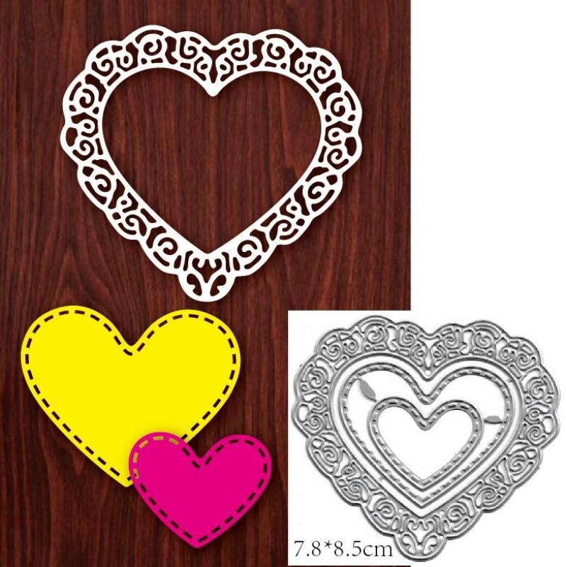 3 шт., кружевная полая рамка в форме сердца, металлическая сталь, трафарет, DIY бумажная карта, тиснение, шаблон
