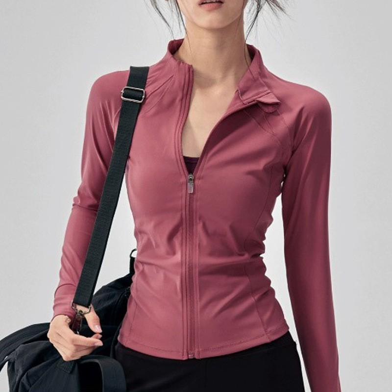 Womens Slim Fit Long Sleeve Yoga Top Winter Workout Jacket Pure Color