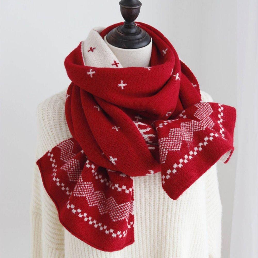 Deer Christmas Scarf Red Winter Cashmere Scarves Cute Wool Knitted Scarf Girl