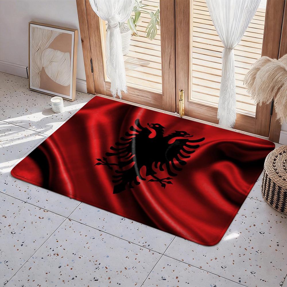 Country A Albania Floor Mat Eco Flannel Doormat Non Slip Odorless Indoor Floor Rug Soft Short Plush Home Mat