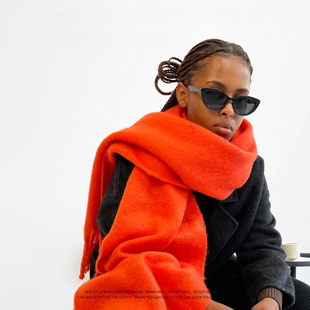 Зимний теплый шарф для женщин и девочек, модная однотонная шаль, палантин из искусственного кашемира, бандана для женщин, однотонная мягкая шаль, классический пушистый шарф с кисточками