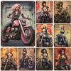 Metal Tin Signs Pin Up Girl Woman Motorcycle Sexy Girl Vintage Funny Art Wall Decorations for Home Man Cave Garage Cafe Bar Club