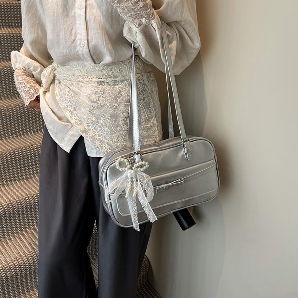 Sweet Bow Shoulder Bags Adjustable Cute Underarm Bag Versatile Korean Boston Pillow Bag Outings