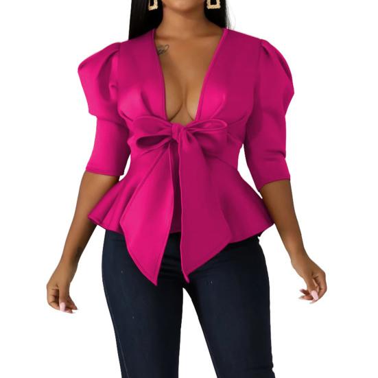 Женское пальто большого размера с рюшами и половиной рукавов, однотонное пышное цветное пальто с бантом, повязка с баской, блейзер, рабочая одежда