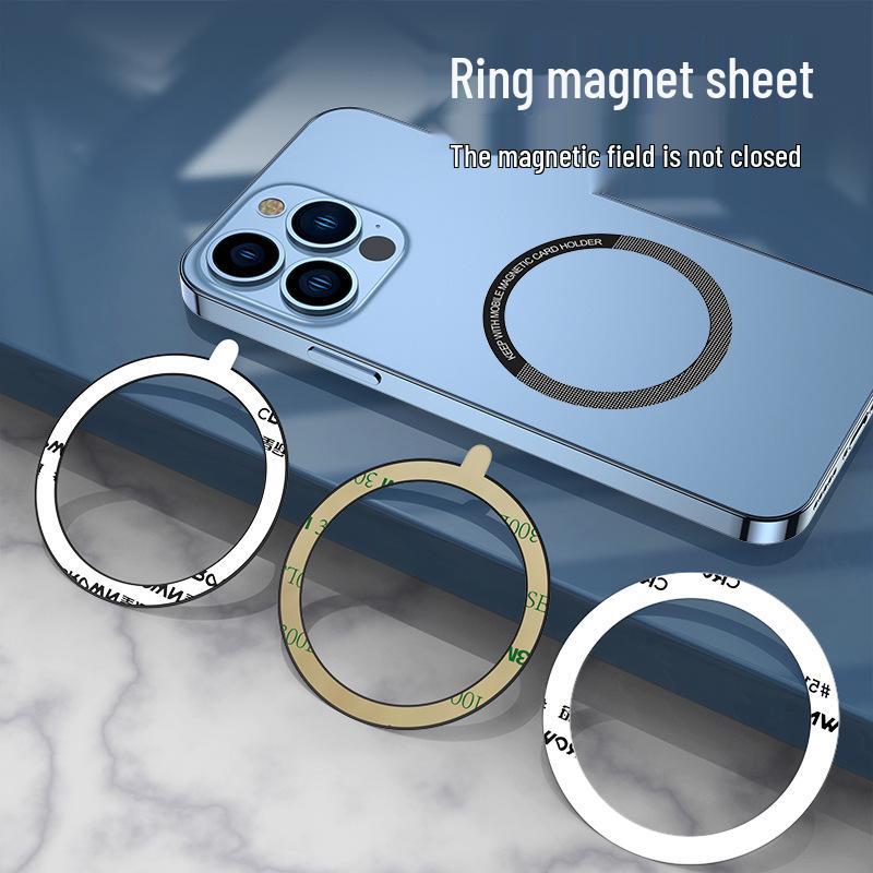 Magnetic Wireless Charger Sticker - Magsafe Phone Ring, Black Laser-Engraved Electrophoretic Holder.