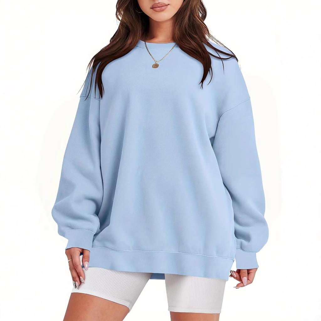 Женская свободная толстовка больших размеров с длинным рукавом и круглым вырезом, пуловер