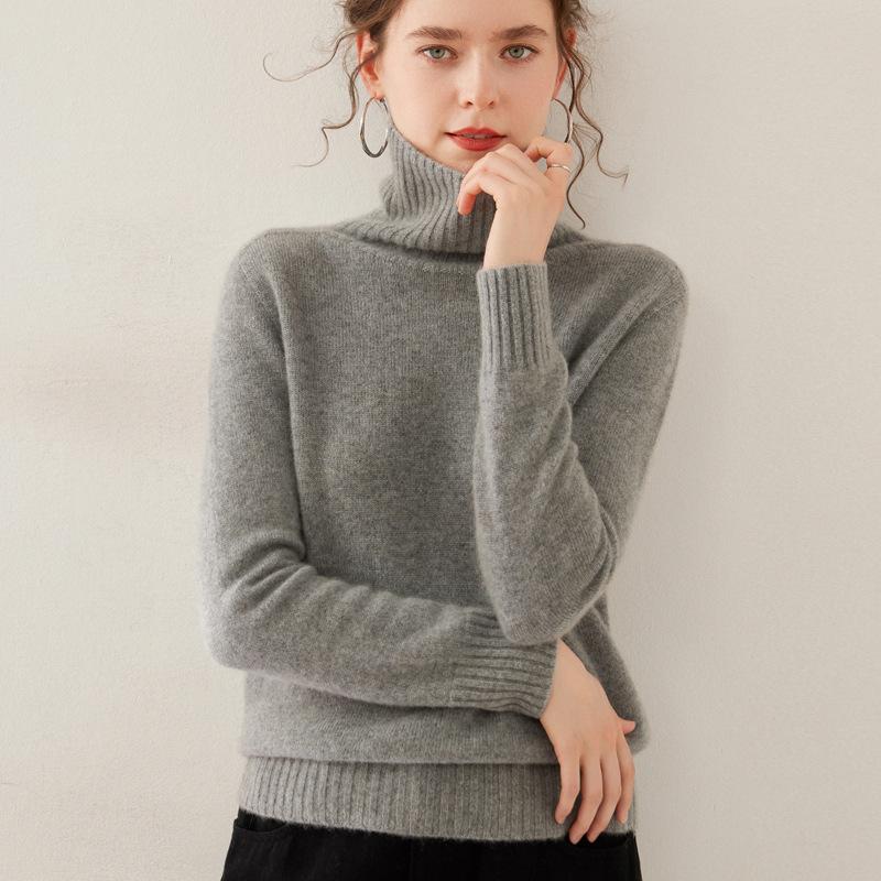 Thickened Turtleneck Cashmere Sweater for Women In Autumn and Winter Saddle Shoulder Sweater Solid Color Warm Bottomed Wool Sweater
