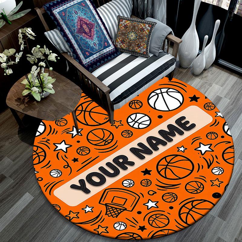 Custom Name,Vintage Ball Sports pattern round rug,Carpet Rug for Living Room Bedroom Playroom ,Non-slip Floor Mat,Holiday Gifts and Birthday Gifts.