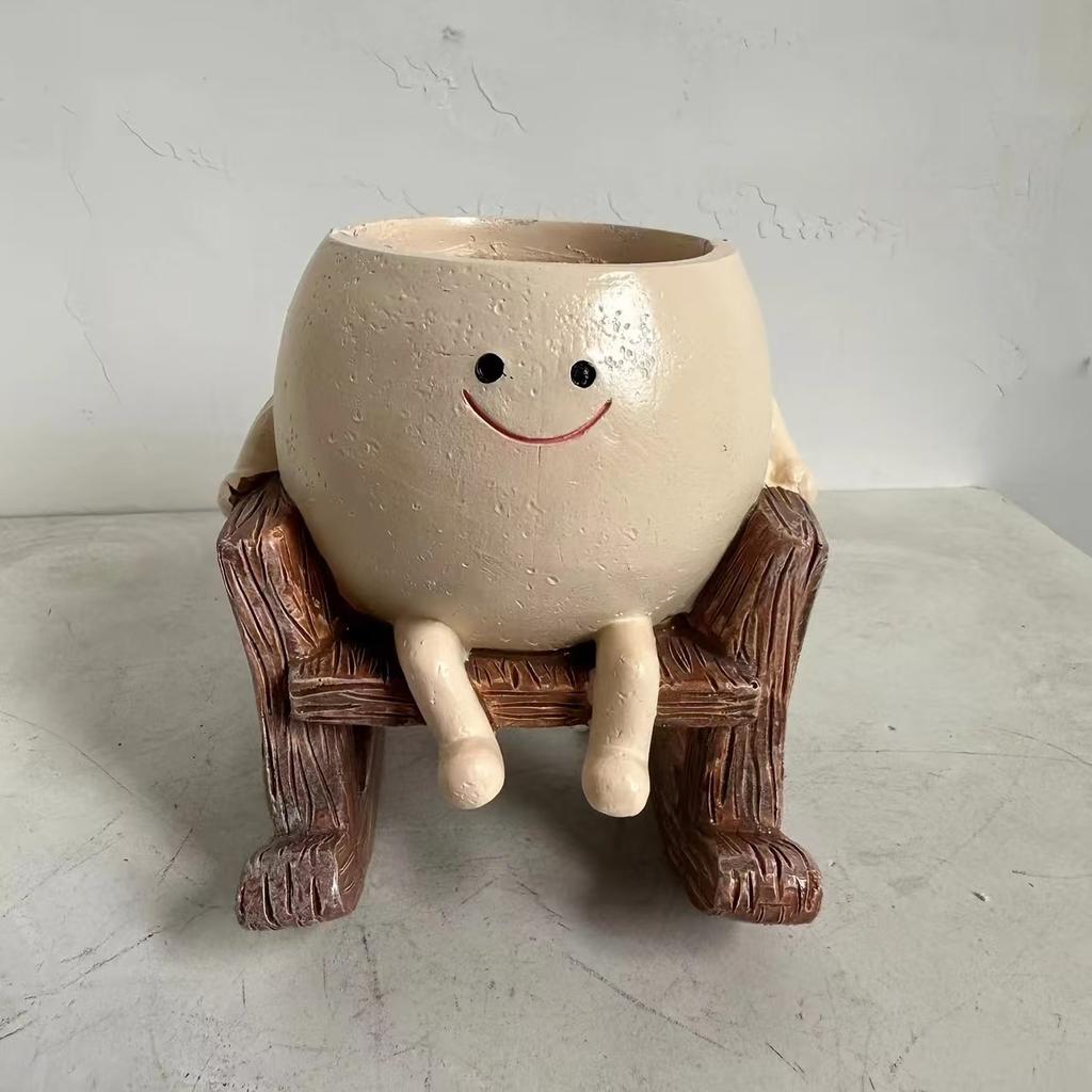 Smiley Face Resin Succulent Planter Mini Creative Personality Desktop Decoration Ornament Practical Home Gift Potted Plant Conta