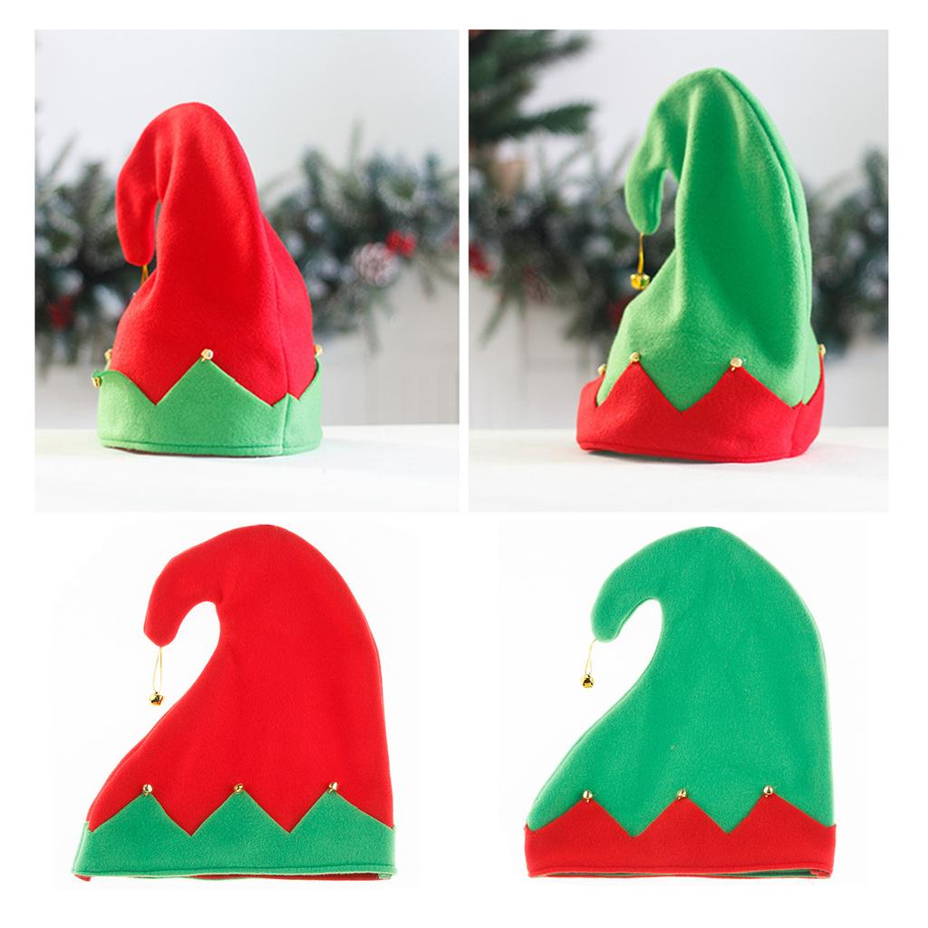 Рождественская шапка эльфа с колокольчиками красного и зеленого цвета с красными полями для рождественских вечеринок, костюмов и косплея