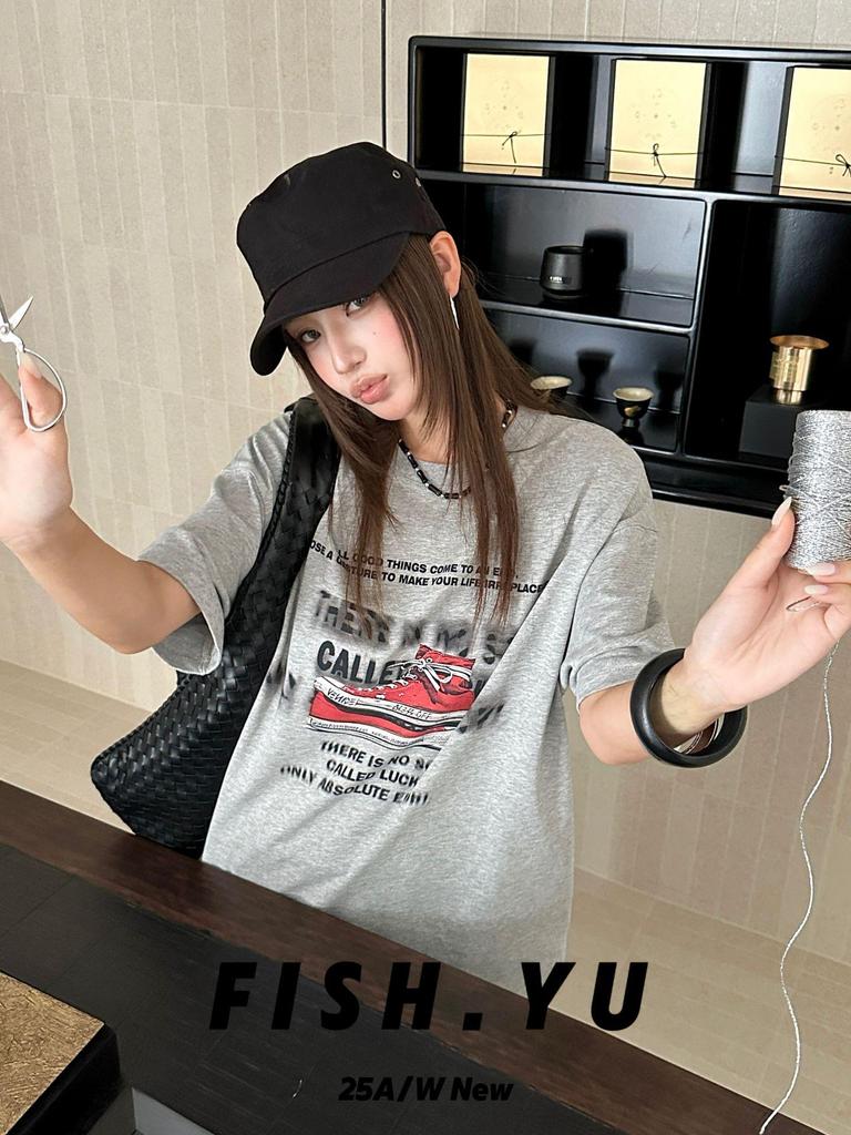 FISHYU Shisanhang Retro High-Top Canvas Shoes & Letter Print Short-Sleeve Women's T-Shirt (Early Autumn)