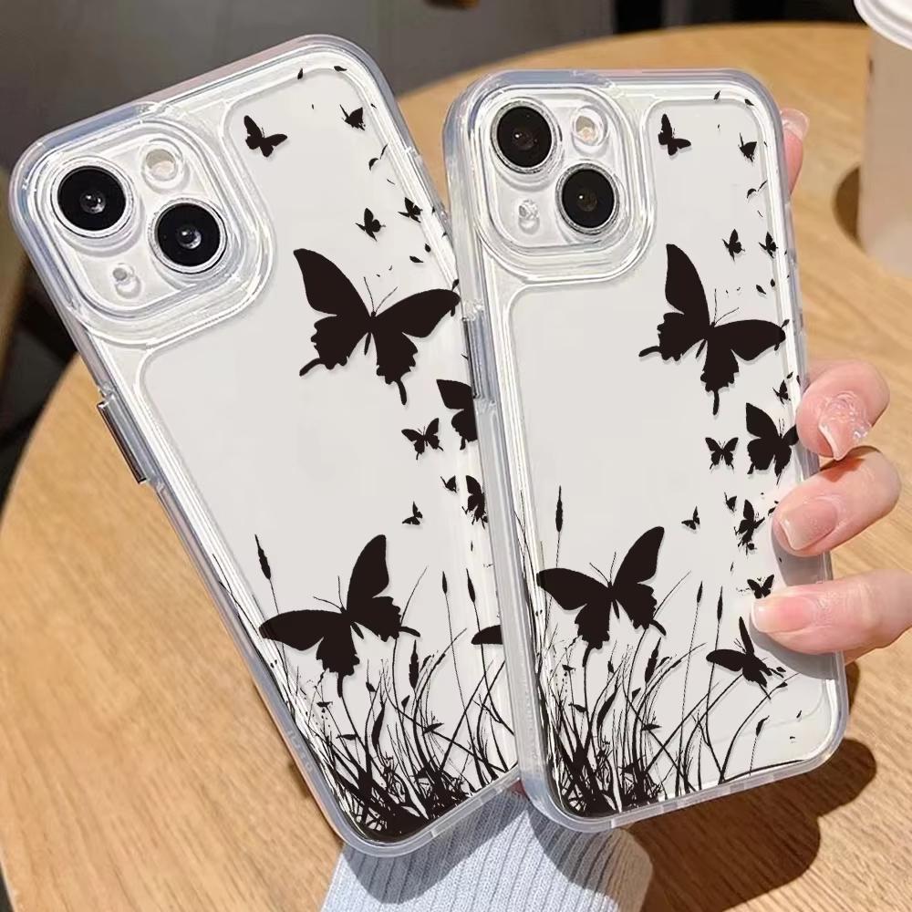 Розовый чехол-бабочка для iPhone 17 16 15 14 Plus Pro Max 12 11 13 Mini X XS XR Plus 16E 17Air Мягкий прозрачный чехол