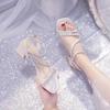 Special Small Fresh Thick Heel Sandals Fairy Style 2024 New Femininity Summer Middle Heel Rhinestone with Skirt