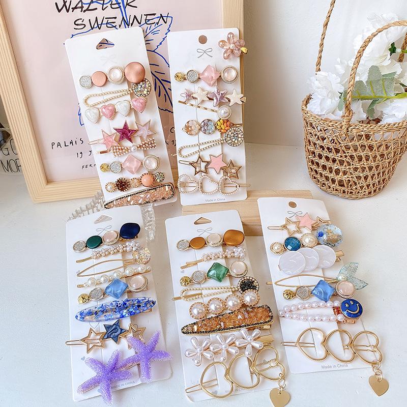 Простая челка Морская заколка Зажим в виде слова Сетка Красный темперамент Жемчужный кристалл Задняя часть головы Ложка Верхняя застежка Боковой зажим Комбинированный набор