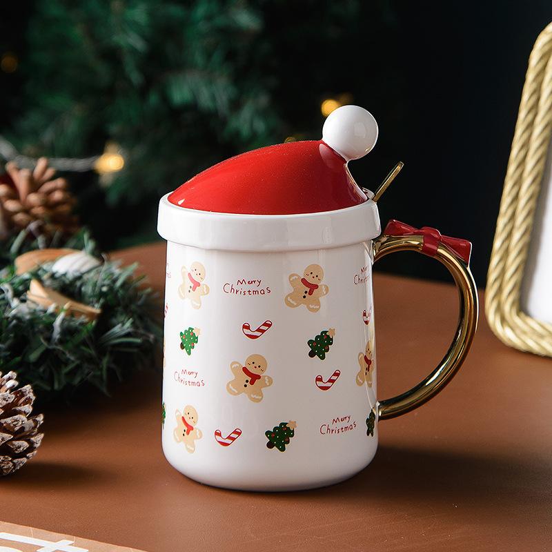 Luxury Christmas Mug Santa Ceramic Cup Bow Handle Creative Coffee Cup Cartoon Christmas