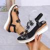 Fashion Woman Slip On Wedge High Heels Sandalias Mujer Elegant Rhinestones Flowers Sandals Women Fashion Crystal Chunky Platform Sandles