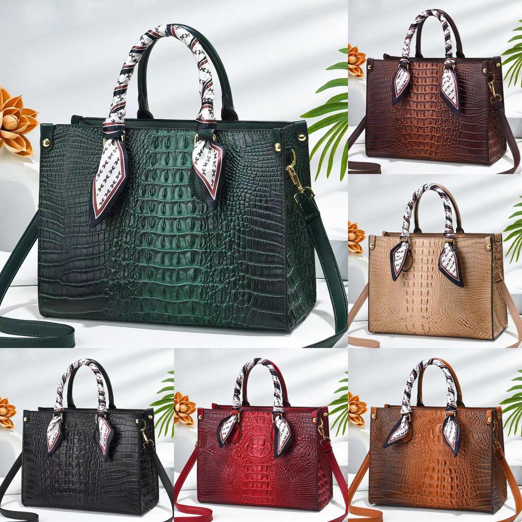 Crossbody Handheld Womens Bag With Crocodile Embossed And Silk Decoration Scarf