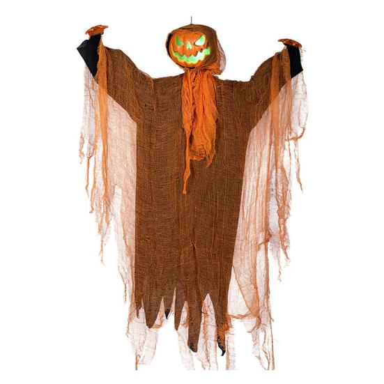 Halloween Hanging Pumpkin Ghost with Lighted Head Sound Rotating Motion Spooky Skeleton Props Outdoor Tree Porch Garden Party Decoration