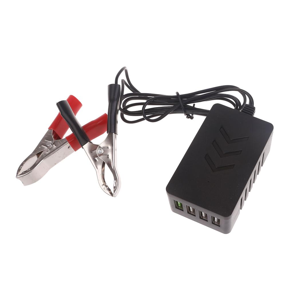 Зарядное устройство с зажимами-крокодилами и 4 USB-портами 12В 24В для автомобиля, мотоцикла, DC12/24В Адаптер питания для телефона, планшета
