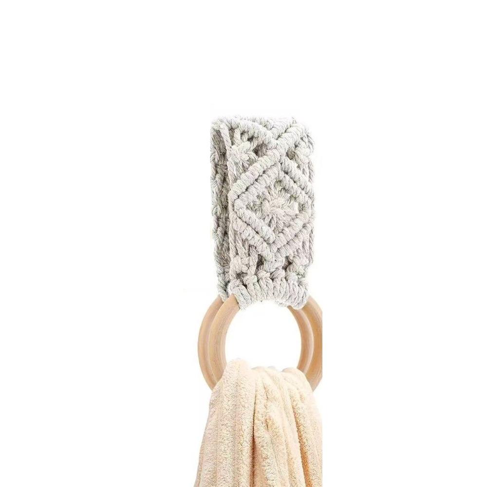 Boho Style Hand Towel Hanger Wooden Ring Towel Ring Holder New Macrame Towel Holder  Bathroom