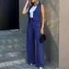 Women Wide Leg Pants with Sleeveless Vest Solid Color High Waist Elegant Lady Baggy Pants Set Casual Streetwear