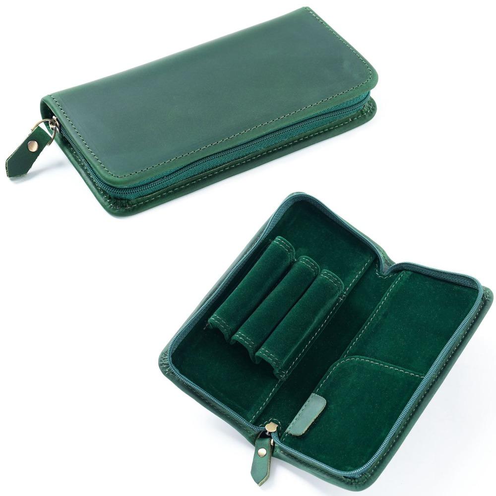 Top Layer of Cowhide Cowhide Pen Case Zipper Closure Card Holder Pen Pouch Handmade Large Capacity Pen Holder Organizer