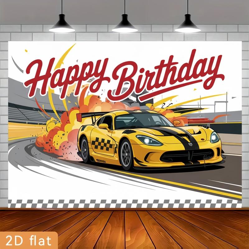 2D plane, yellow racing car birthday celebration background fabric, event decoration, room decoration, polyester fiber