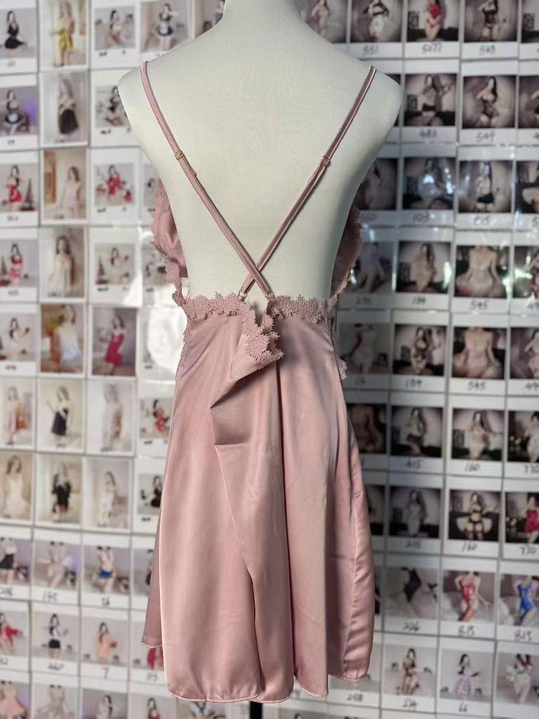 Korean Style Ice Silk Lace Backless Nightdress - Summer Sleepwear Short Skirt for Small Chest