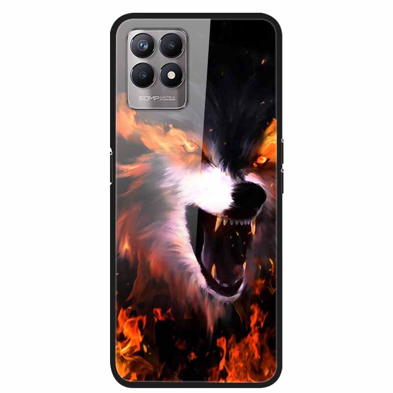 Чехол для Realme 8i Закаленное Стекло Жесткий Прозрачный Чехол для Телефона Для OPPO Realme 8i RMX3151 Realme 7 Pro Животные Волк Ударопрочный Чехол
